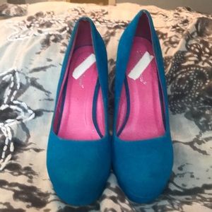 Blue suede wedges size 8